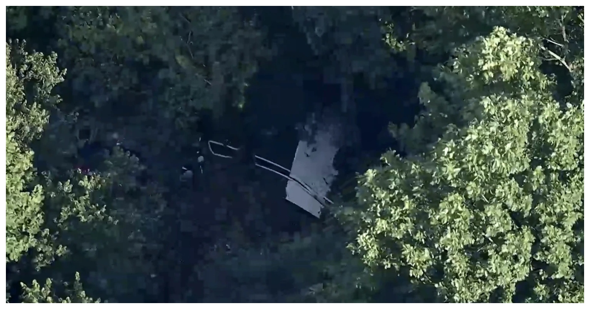 ড্রোন ফুটেজে দেখা যাচ্ছে  জঙ্গলে বিধ্বস্ত বিমানের ধ্বংসাবশেষ। ছবি: এনবিসি নিউজ