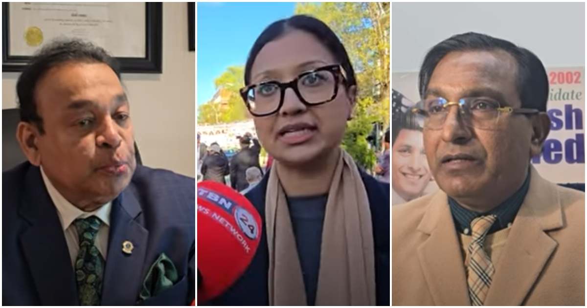 নিউ ইয়র্কে বাংলাদেশি কমিউনিটির নেতা শাহ নাওয়াজ, ডিস্ট্রিক্ট থার্টি নাইনের কাউন্সিল উইম্যান শাহানা হানিফ ও কমিউনিটি নেতা গিয়াস আহমদ। কোলাজ: টিবিএন২৪