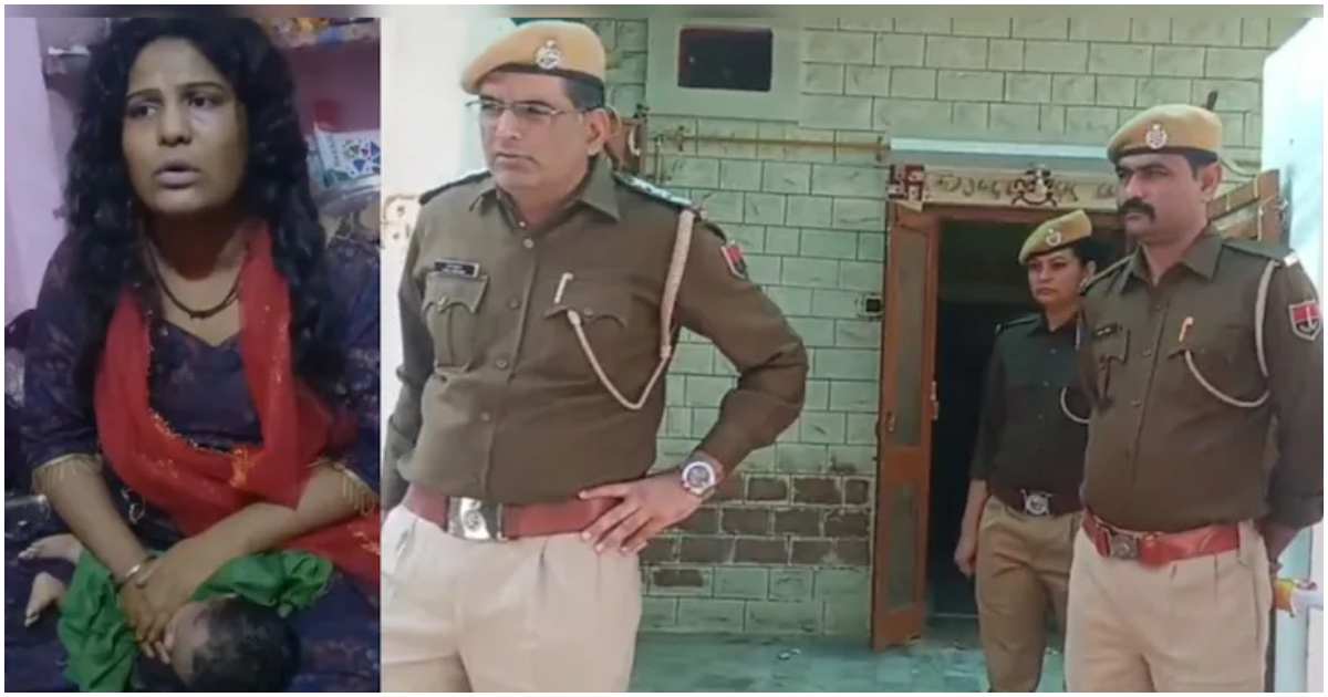 নারীদের একজনের কোলে থাকা শিশু ও পুলিশ সদস্যরা। কোলাজ: এনডিটিভি