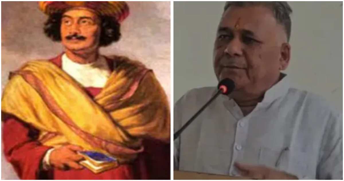 উনিশ শতকের সমাজ সংস্কারক রাজা রামমোহন রায় ও ভারতের মধ্য প্রদেশের উচ্চশিক্ষামন্ত্রী ইন্দার সিং পারমার। কোলাজ: এনডিটিভি