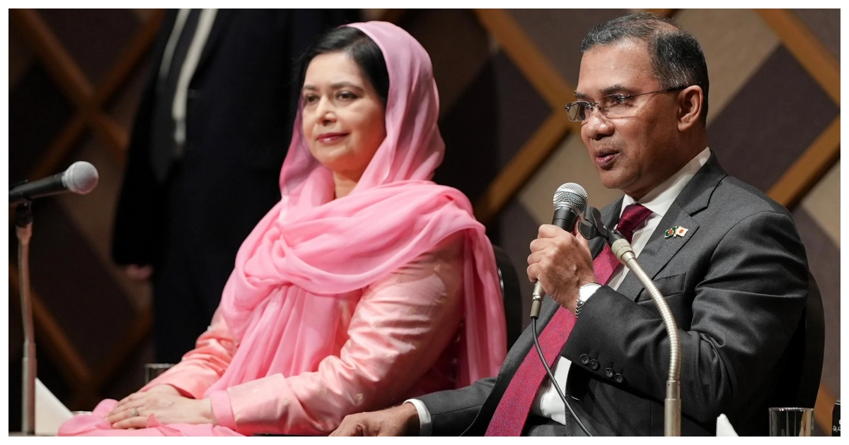 জাপানে বাংলাদেশ কমিউনিটির আয়োজিত মতবিনিময় সভায় প্রধানমন্ত্রী তারেক রহমান ও সহধর্মিনী ডা. জোবাইদা রহমান। ছবি: বাসস